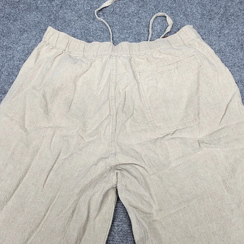 Centro Linen Cotton Pants Mens Medium 32-34 Tan Beige Elastic Drawstring Casual